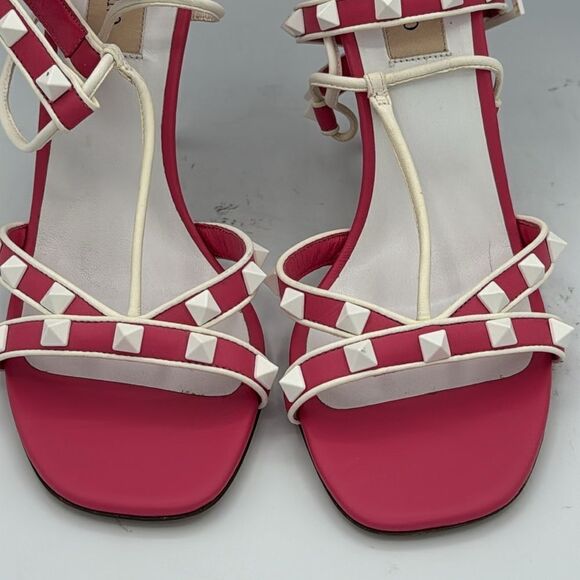 VALENTINO Free Rockstud Pink/White Leather Sandal EU 37.5/ US 7.5 - Picture 3 of 13
